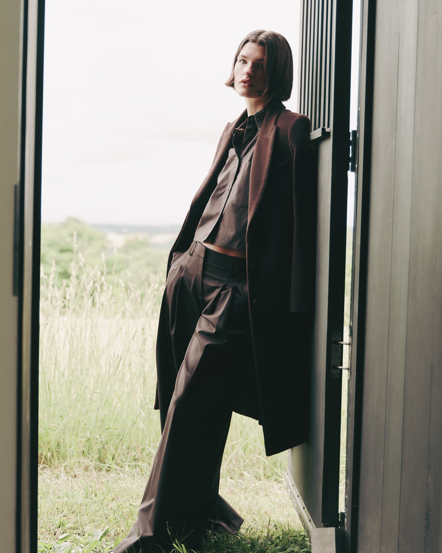 TWP Chocolate Cash Coat in Wavy Wool view 6