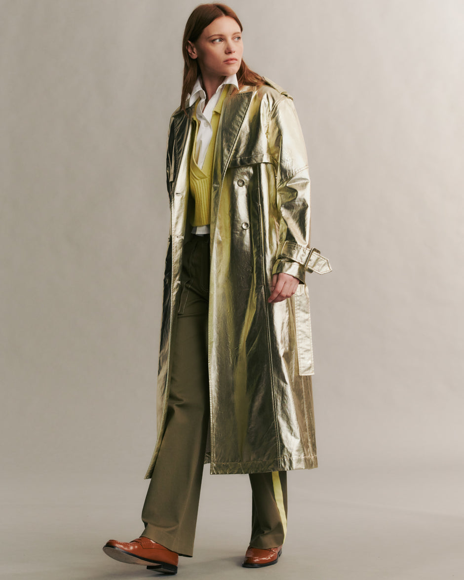 TWP Light gold Foreign Affair Jacket in metallic coated canvas view 1