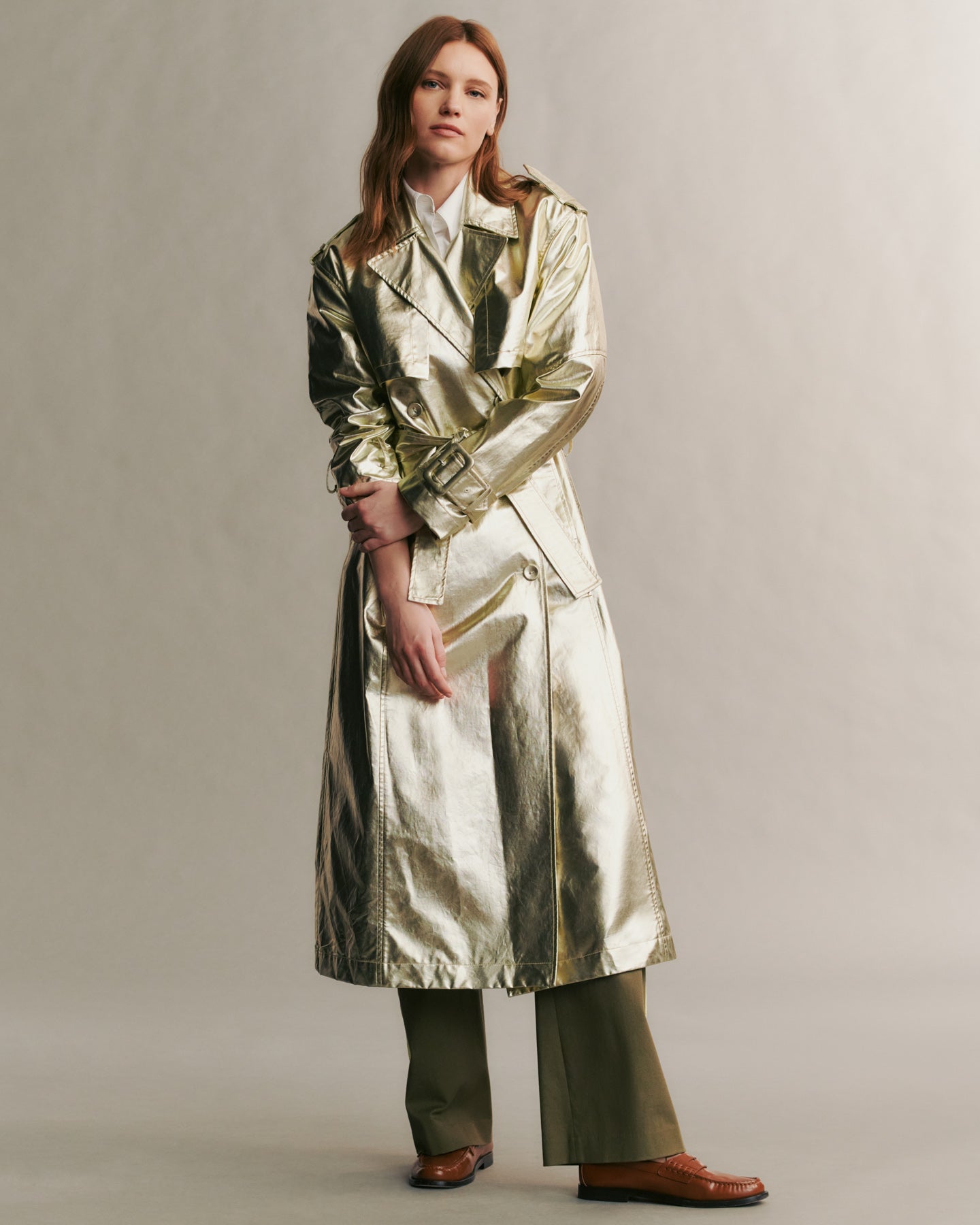 TWP Light gold Foreign Affair Jacket in metallic coated canvas view 2
