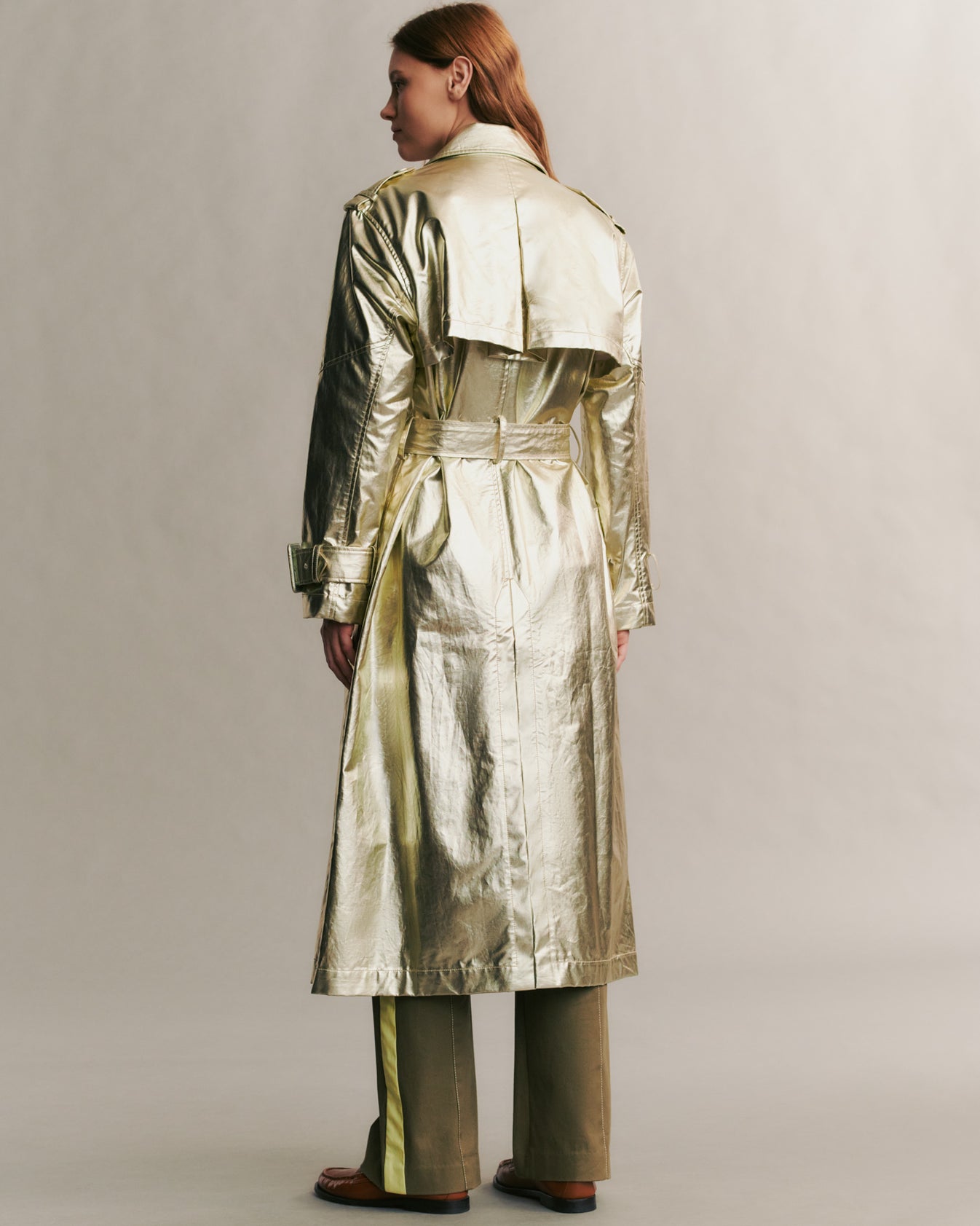 TWP Light gold Foreign Affair Jacket in metallic coated canvas view 5