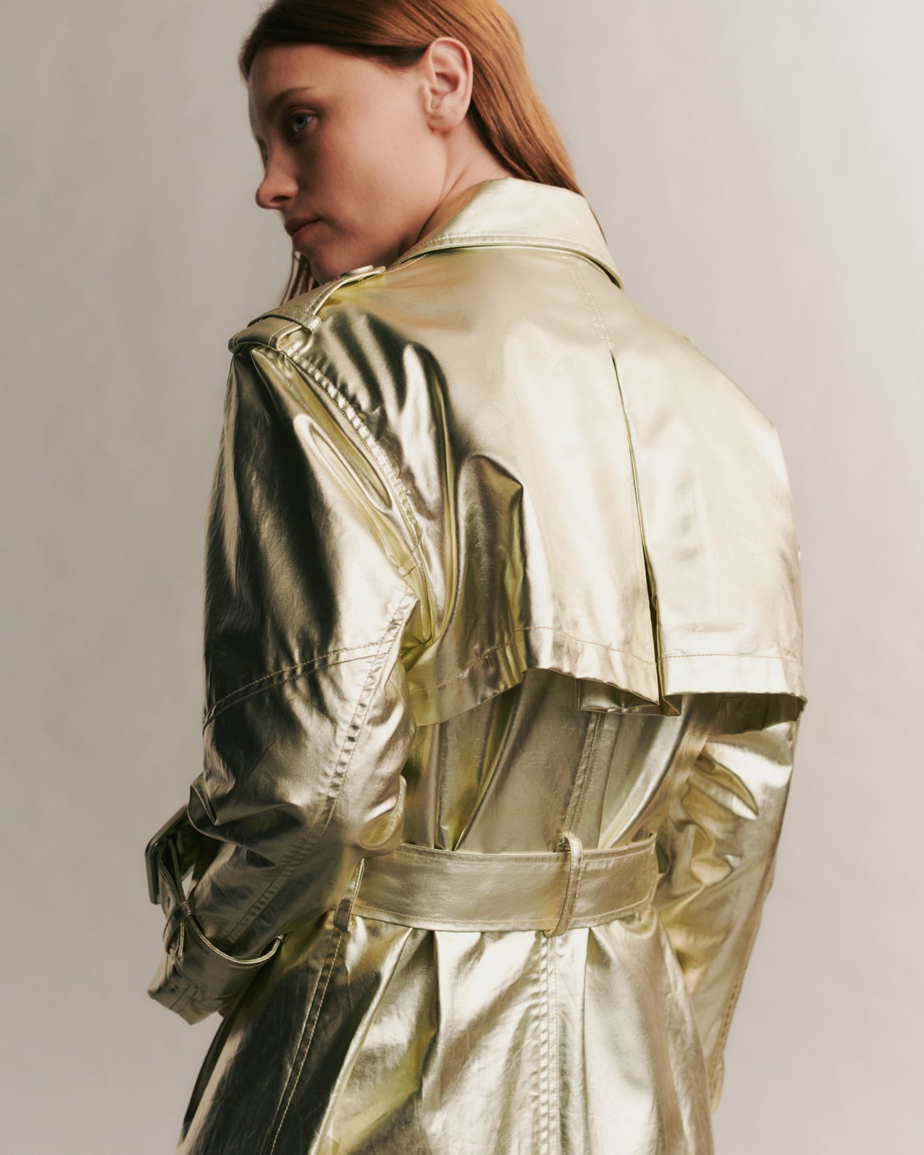 TWP Light gold Foreign Affair Jacket in metallic coated canvas view 3
