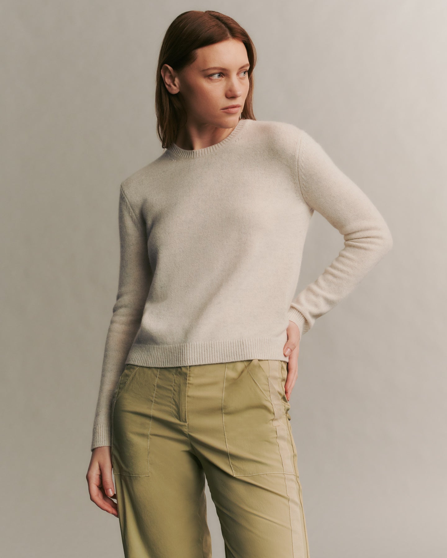 TWP White heather grey Jill Crewneck Sweater in cashmere view 1