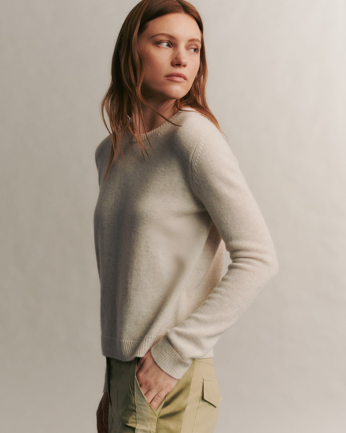 TWP White heather grey Jill Crewneck Sweater in cashmere view 3