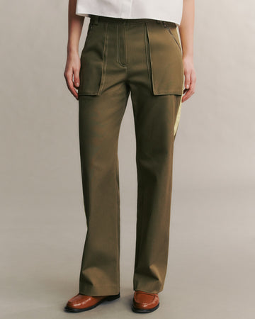 TWP Dark olive Isa Pant in stretch Cotton Twill view 4