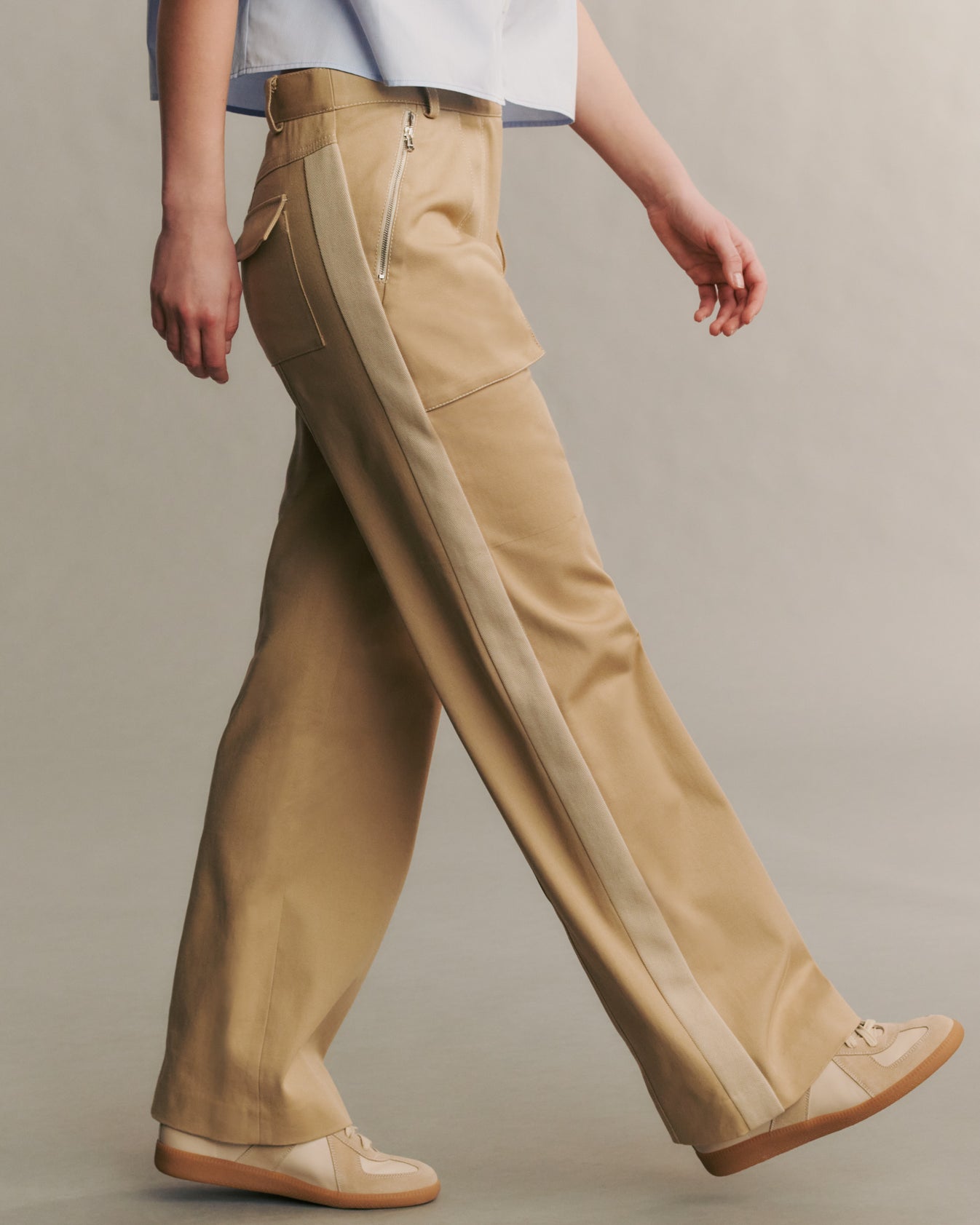 TWP Khaki Isa Pant in stretch cotton twill view 1