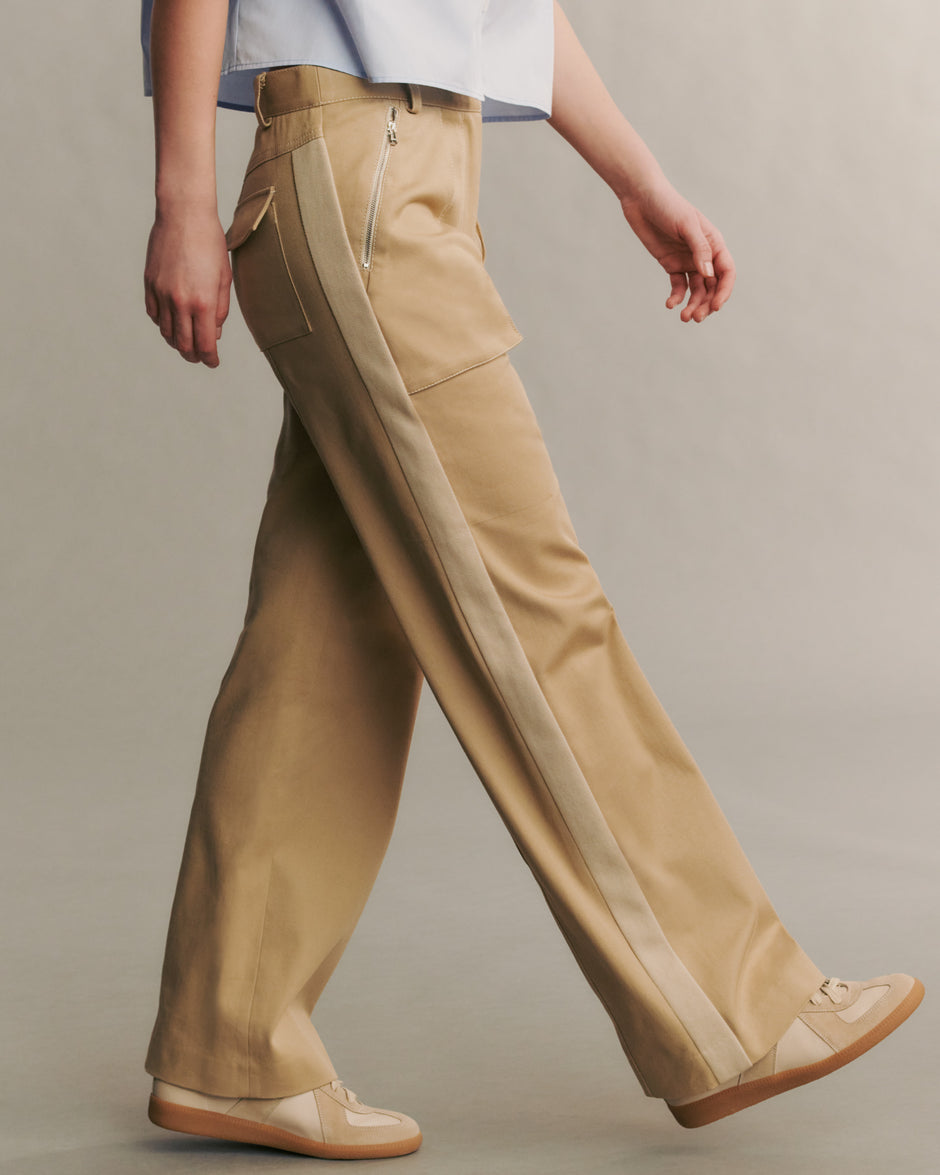 TWP Khaki Isa Pant in stretch cotton twill view 1