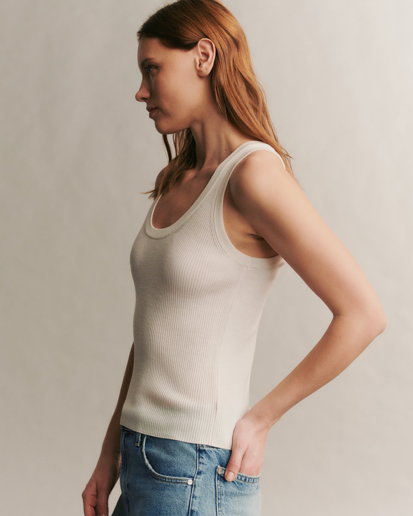 TWP Ivory Knit Tank in wool view 3