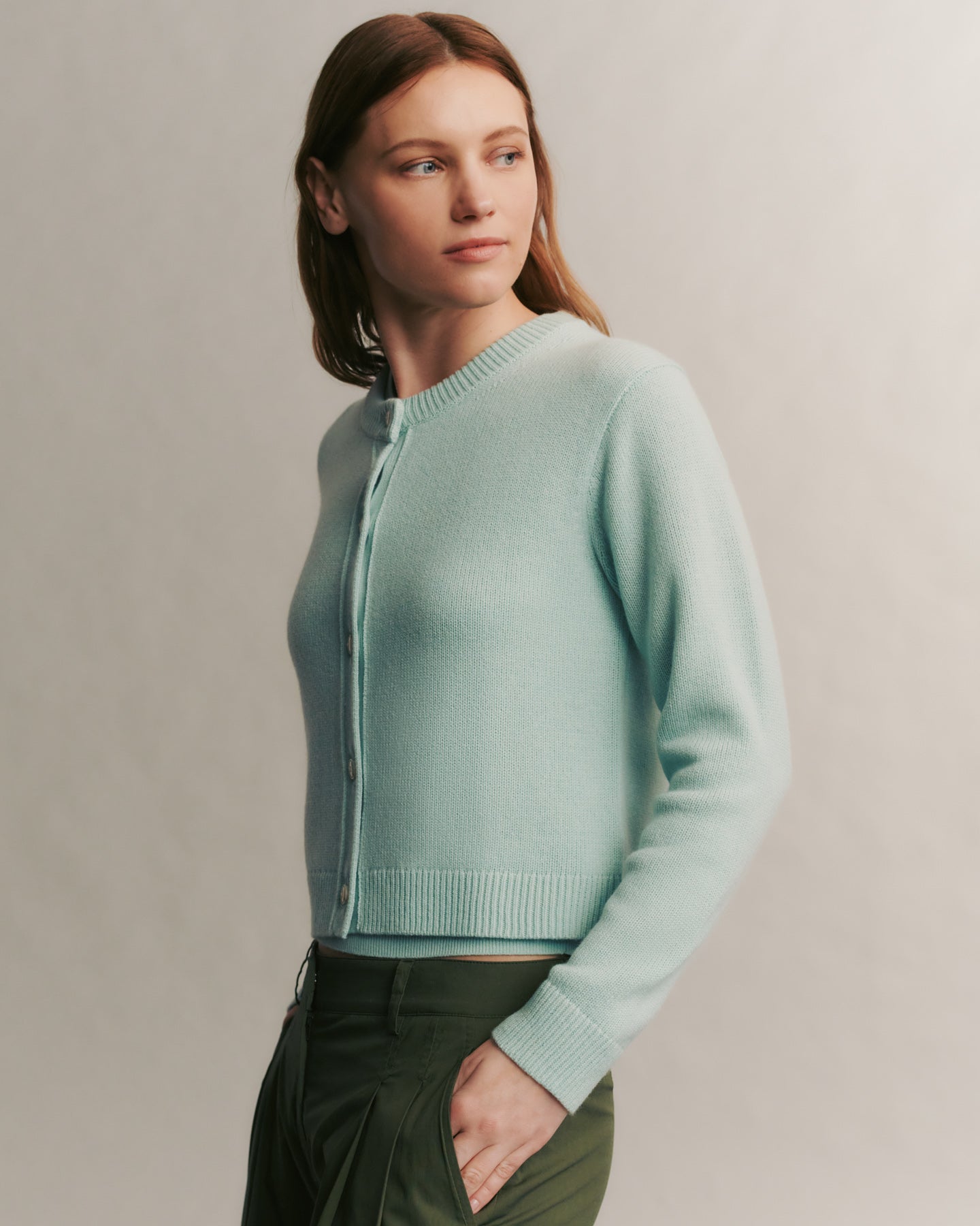 Pale aqua Lord Cardigan in Cashmere TWP