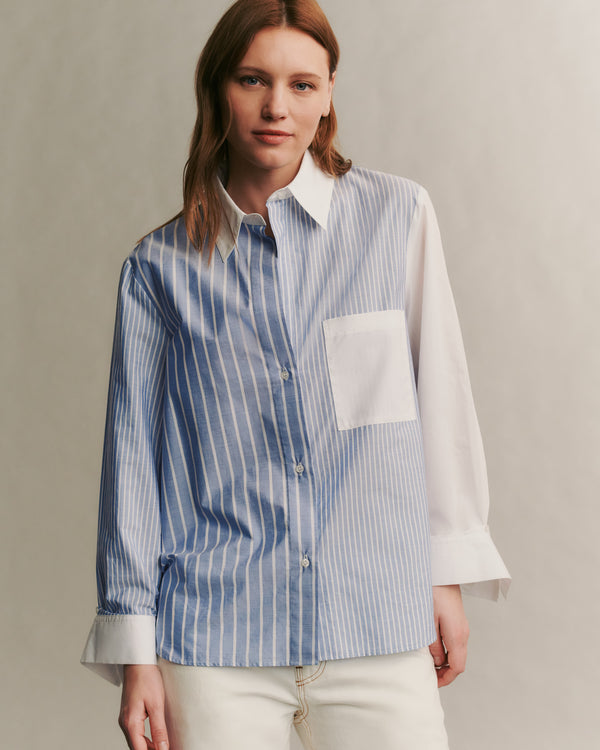 TWP Indigo/white New Morning After shirt in combo stripe view 2