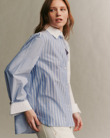 TWP Indigo/white New Morning After shirt in combo stripe view 6