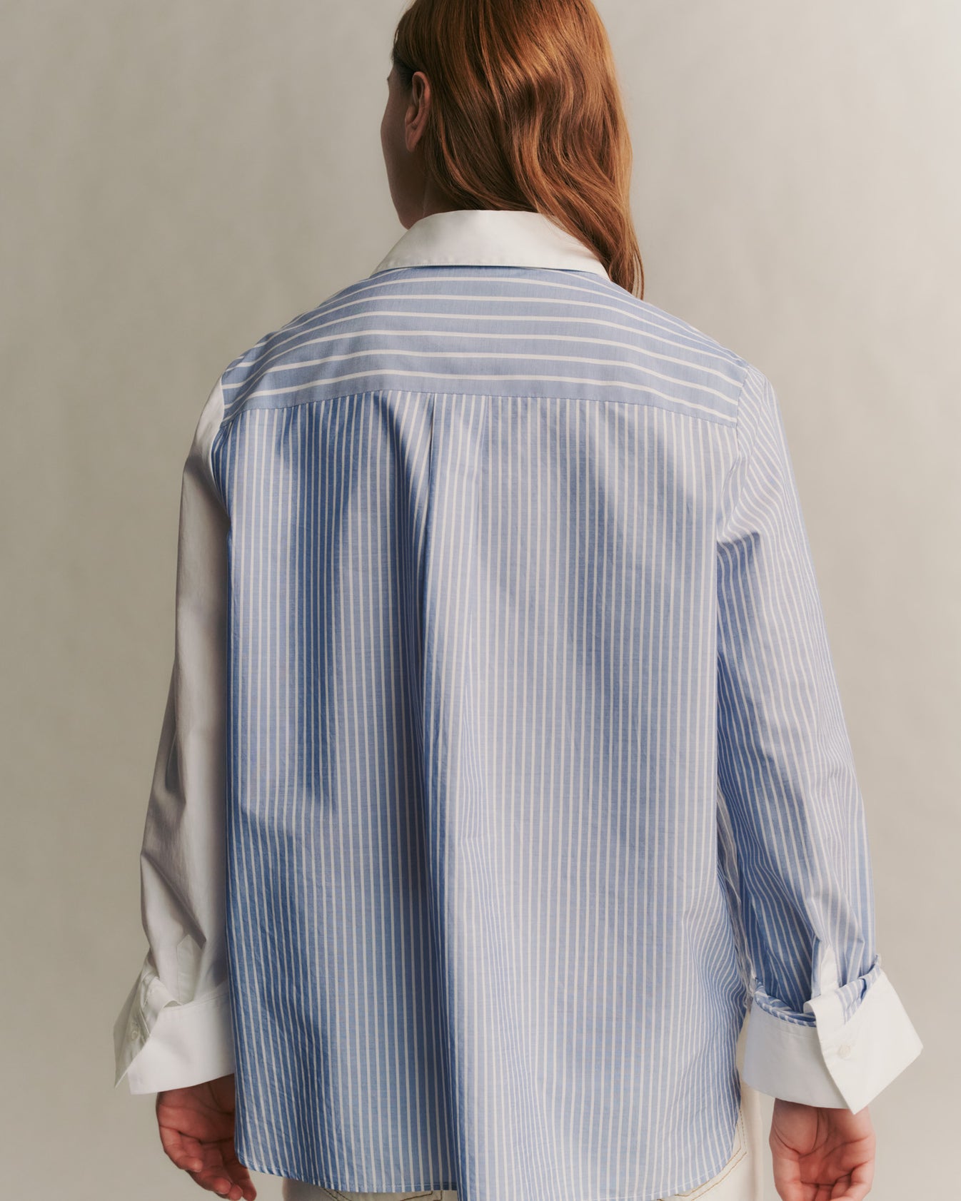 TWP Indigo/white New Morning After shirt in combo stripe view 3