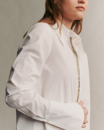 TWP White Object Of Affection Top With Embellished Placket in Superfine Cotton view 3