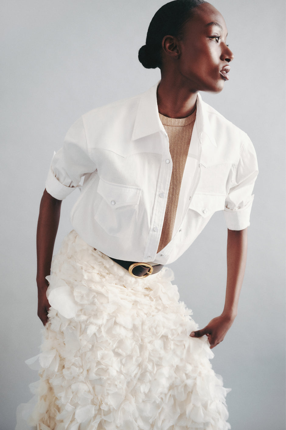 TWP Ivory Dutton Shirt in Yarn Dyed Cotton Silk view 1