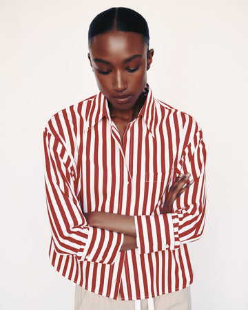 TWP Red / white J.D. Shirt in Boardwalk Cotton Stripe view 1