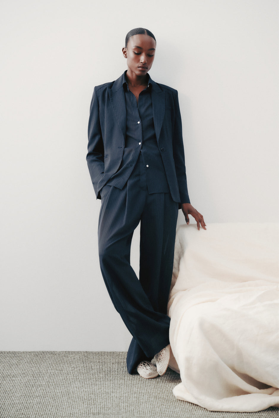 TWP Midnight / white Carrie&#39;s Trouser in Wool Voile view 1