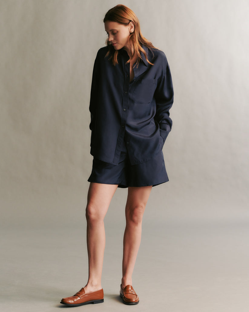 TWP Midnight Champ short in washed silk habotai view 1