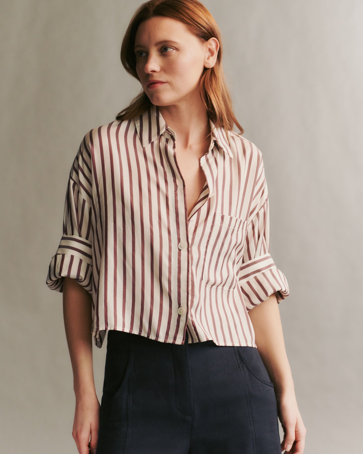 TWP White/ brown Next Ex shirt in striped silk voile view 5