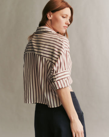 TWP White/ brown Next Ex shirt in striped silk voile view 3