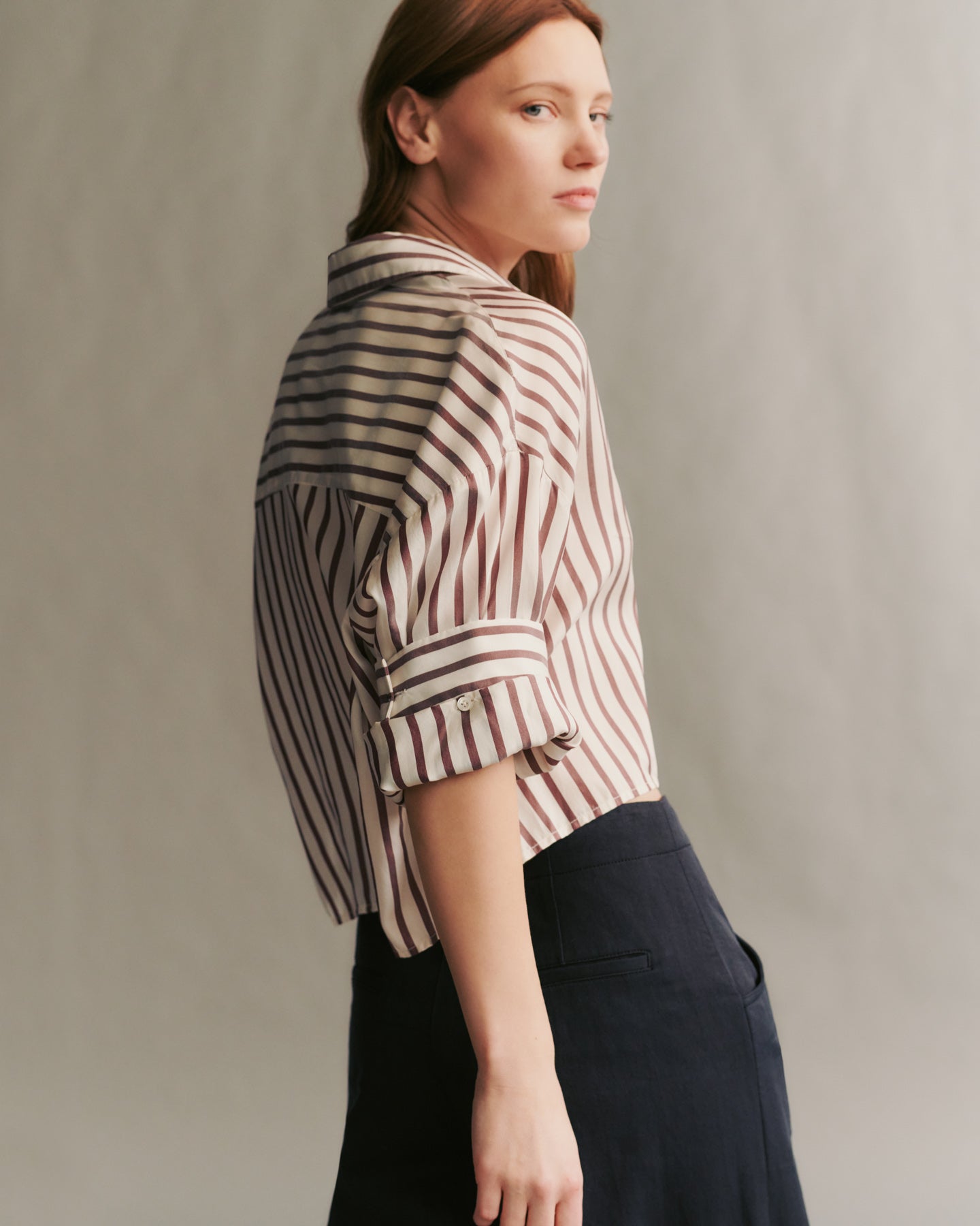 White/ brown Next Ex shirt in striped silk voile | TWP