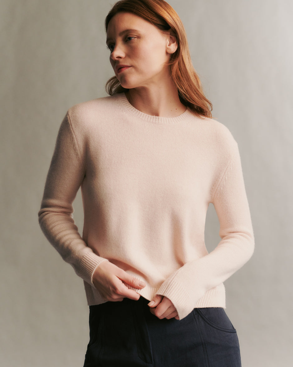 TWP Pale blush Jill Crewneck Sweater in cashmere view 6