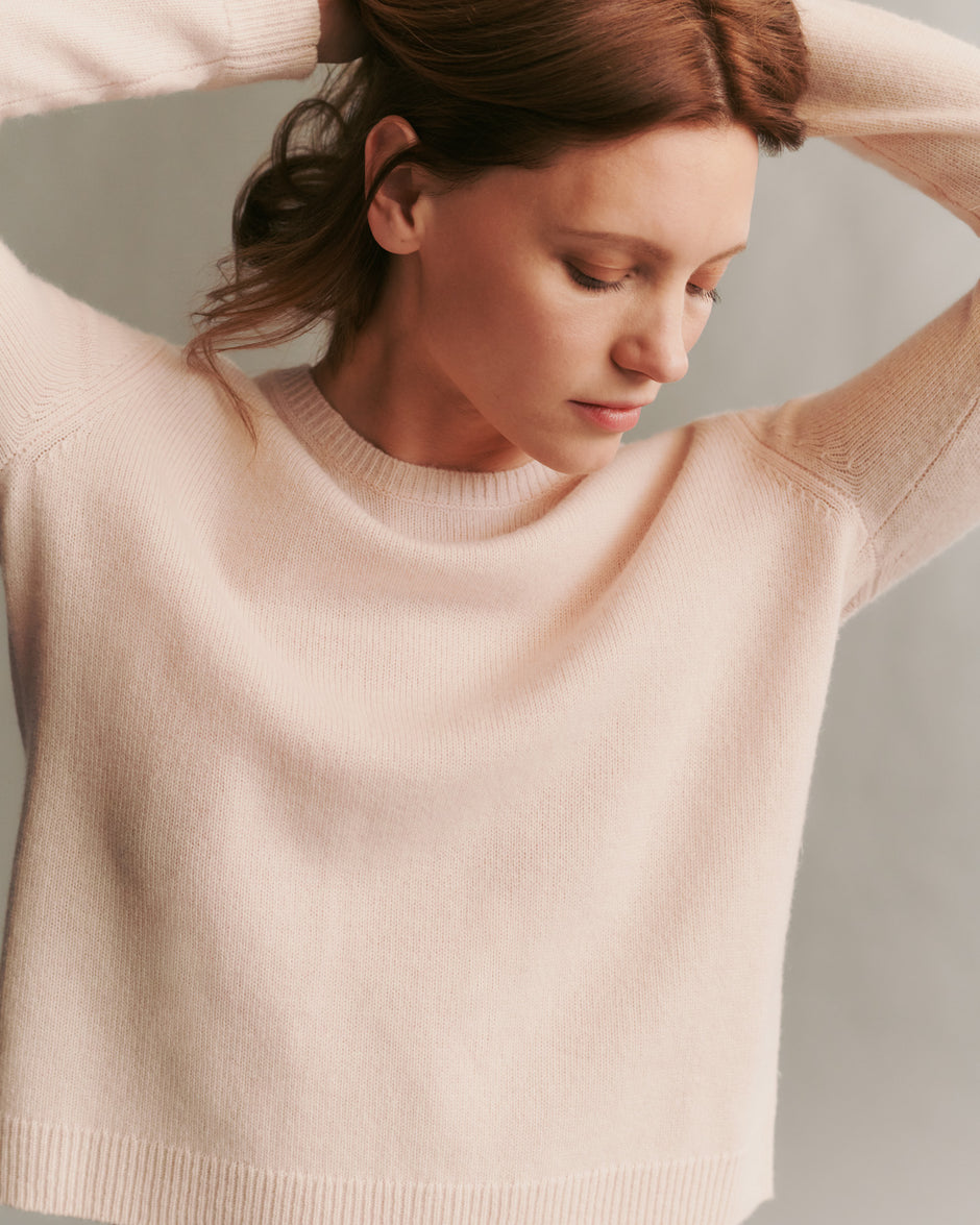TWP Pale blush Jill Crewneck Sweater in cashmere view 3