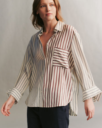 TWP Brown multi New Morning After Shirt in striped silk voile view 2