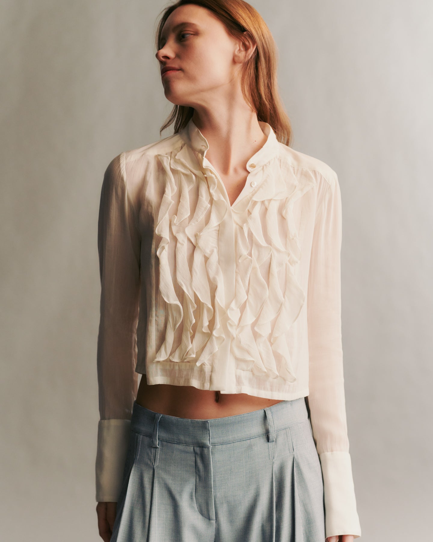 TWP Ivory Patti shirt in crinkled silk cotton voile view 5