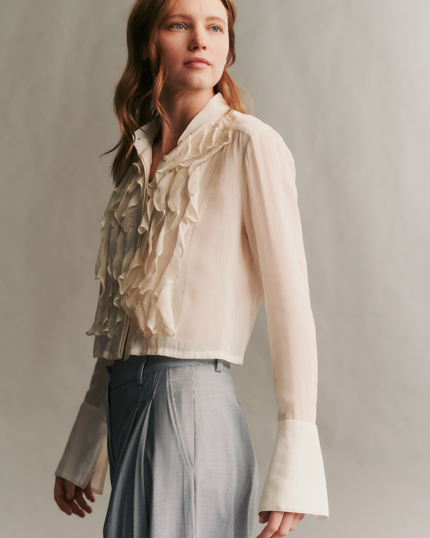 TWP Ivory Patti shirt in crinkled silk cotton voile view 4
