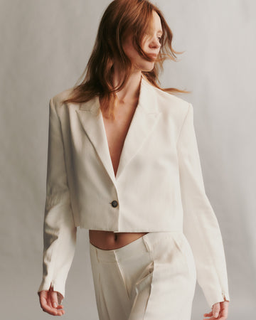 TWP White My Former Better Half Blazer in coated viscose linen view 5