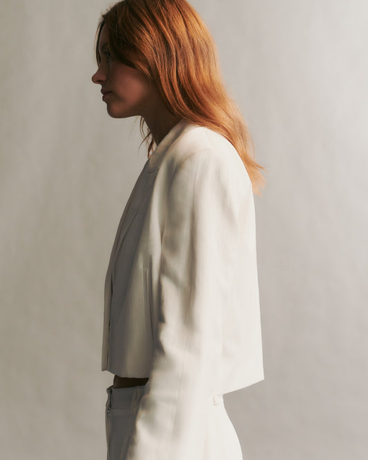 TWP White My Former Better Half Blazer in coated viscose linen view 4