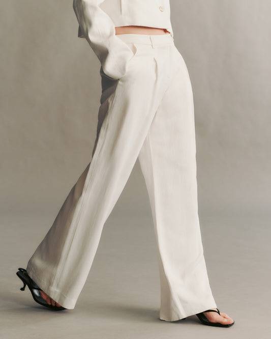 TWP White Sullivan Pant in coated viscose linen view 2