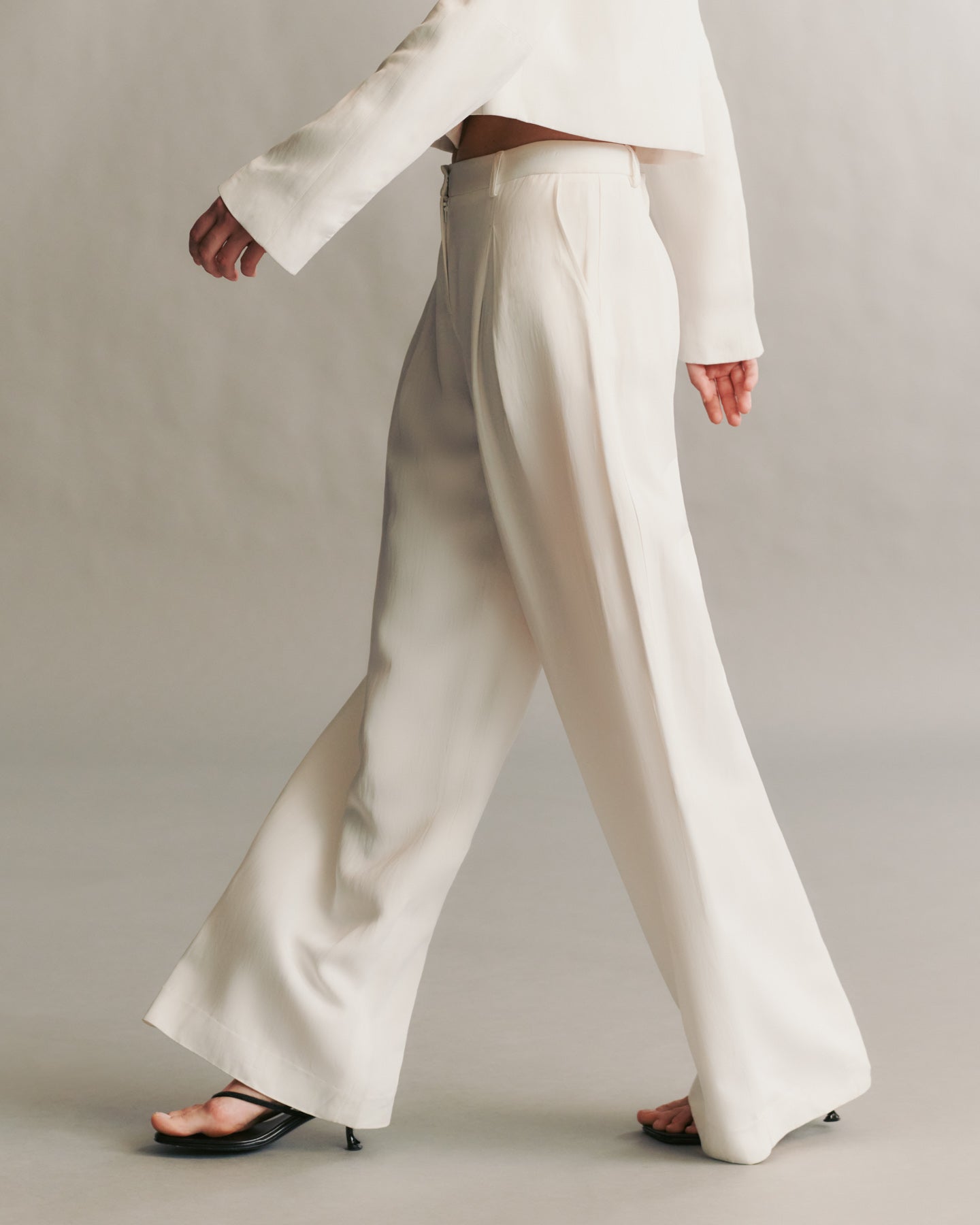 TWP White Sullivan Pant in coated viscose linen view 3