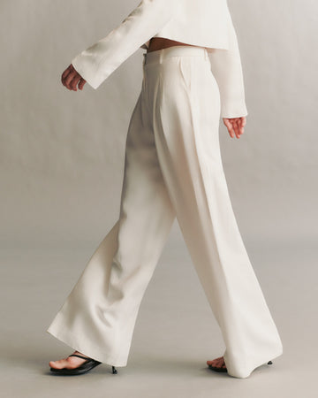 TWP White Sullivan Pant in coated viscose linen view 4