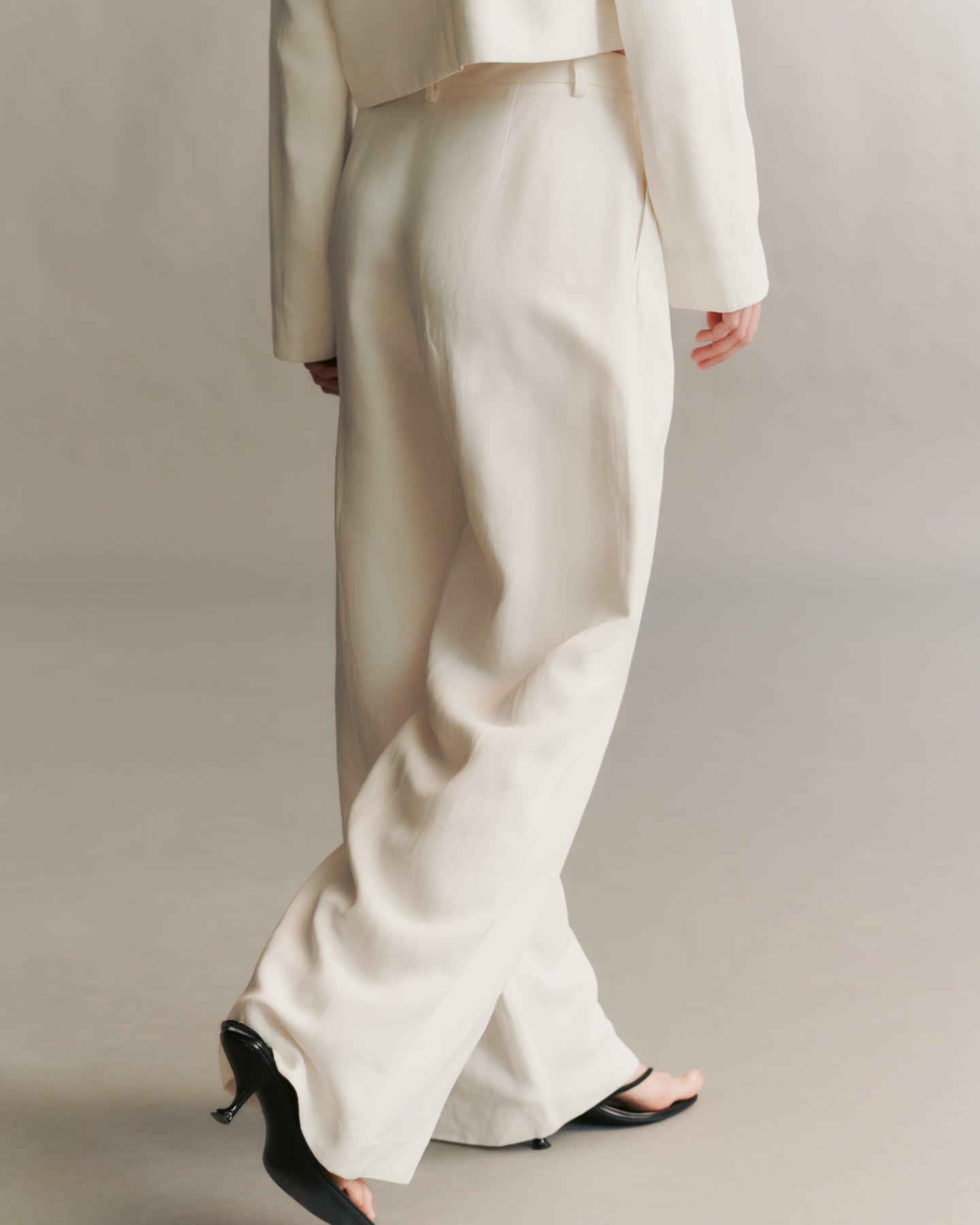 TWP White Sullivan Pant in coated viscose linen view 2