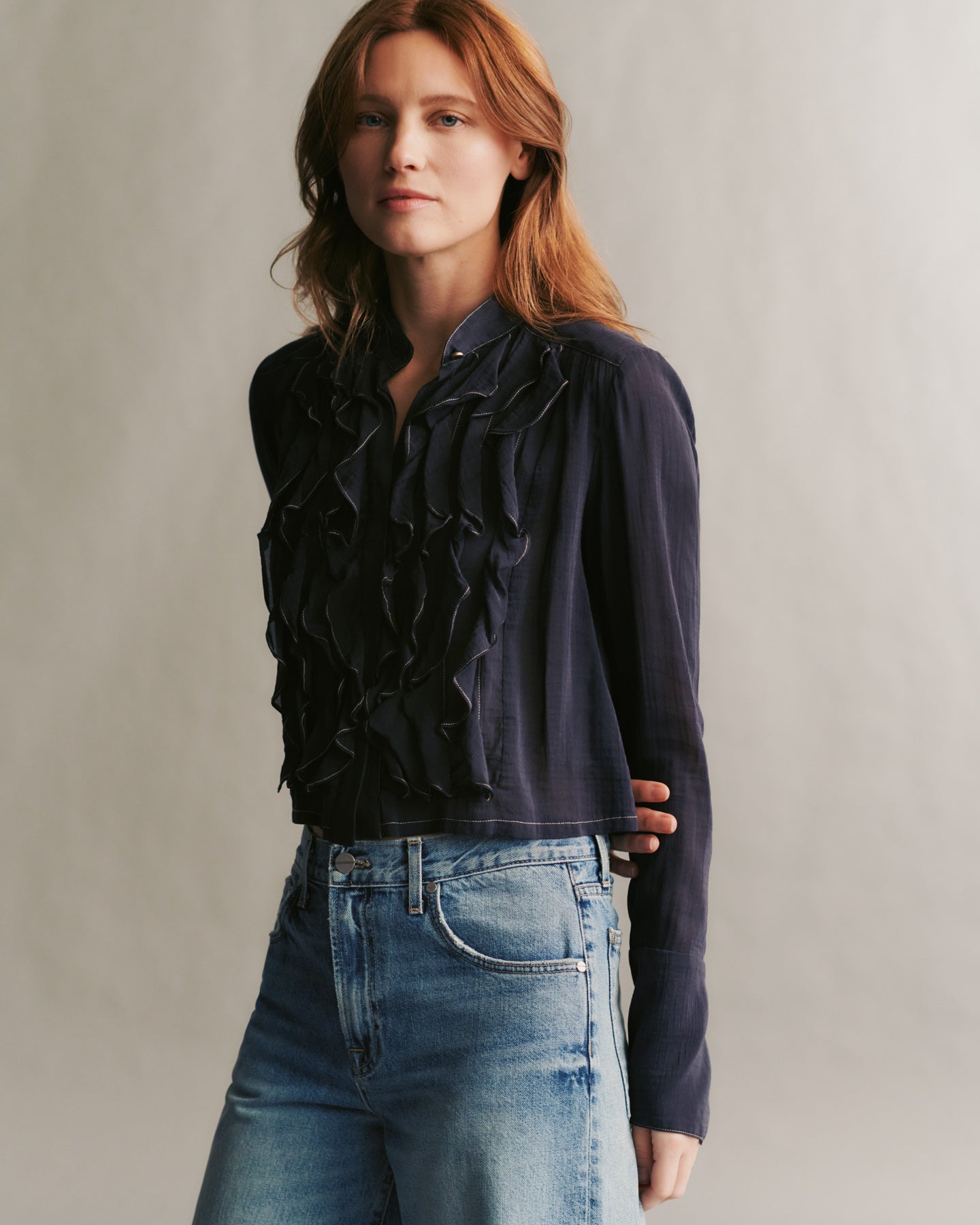 TWP Midnight Patti shirt in crinkled silk cotton voile view 1