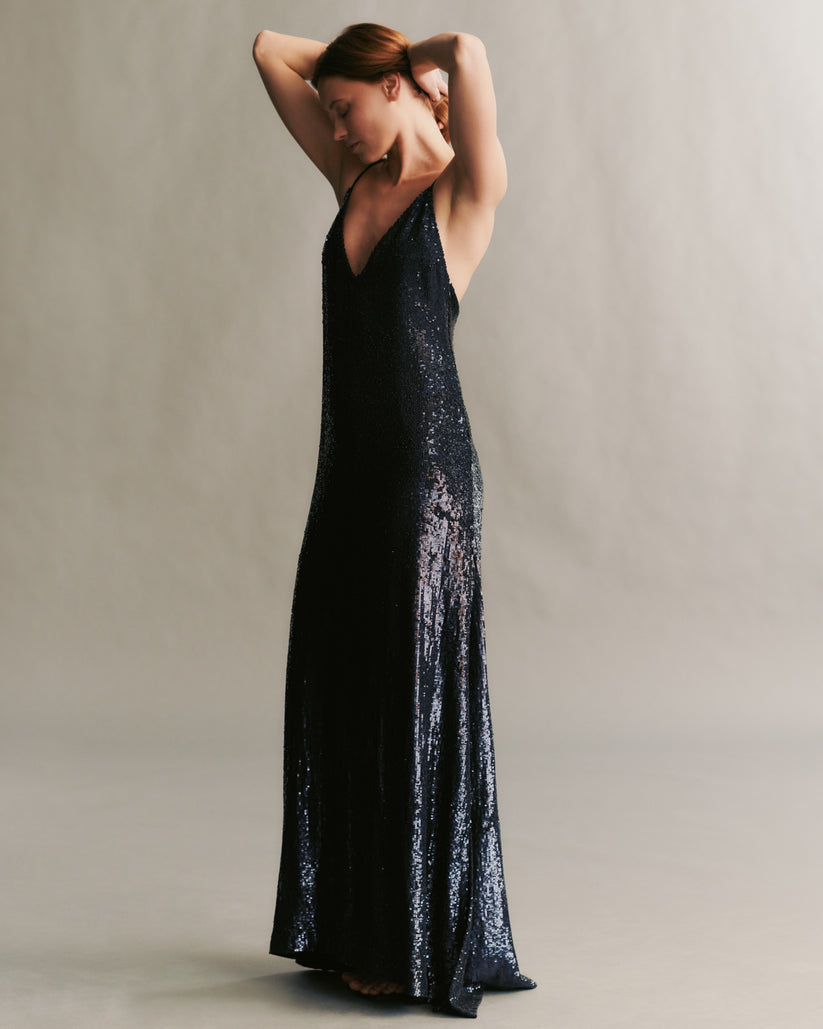 TWP Midnight Josephine dress in fishscale sequins view 1