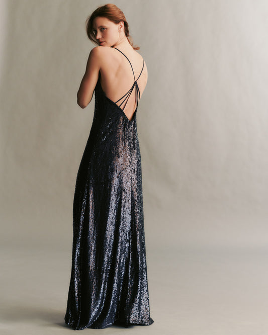TWP Midnight Josephine dress in fishscale sequins view 3