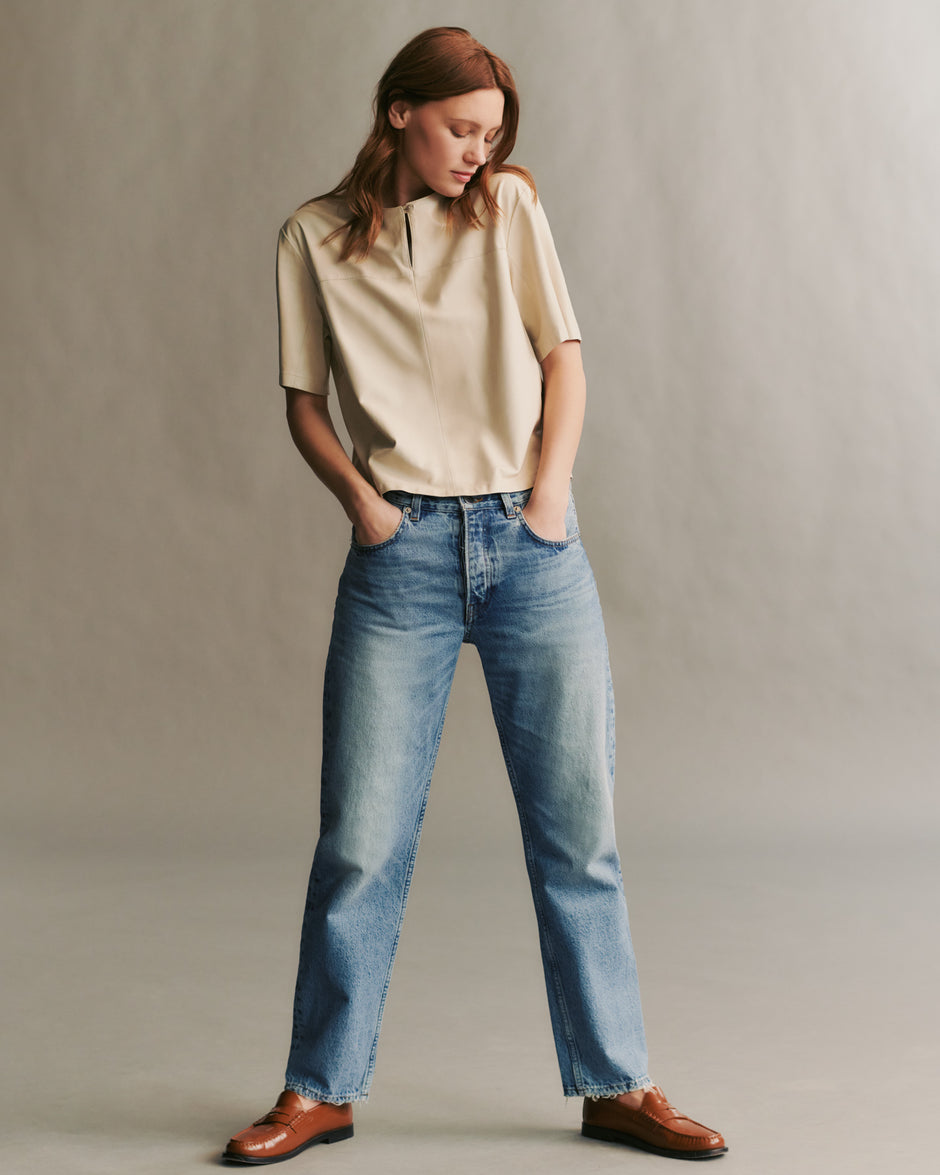 TWP Creama Cate top in paper suede view 6