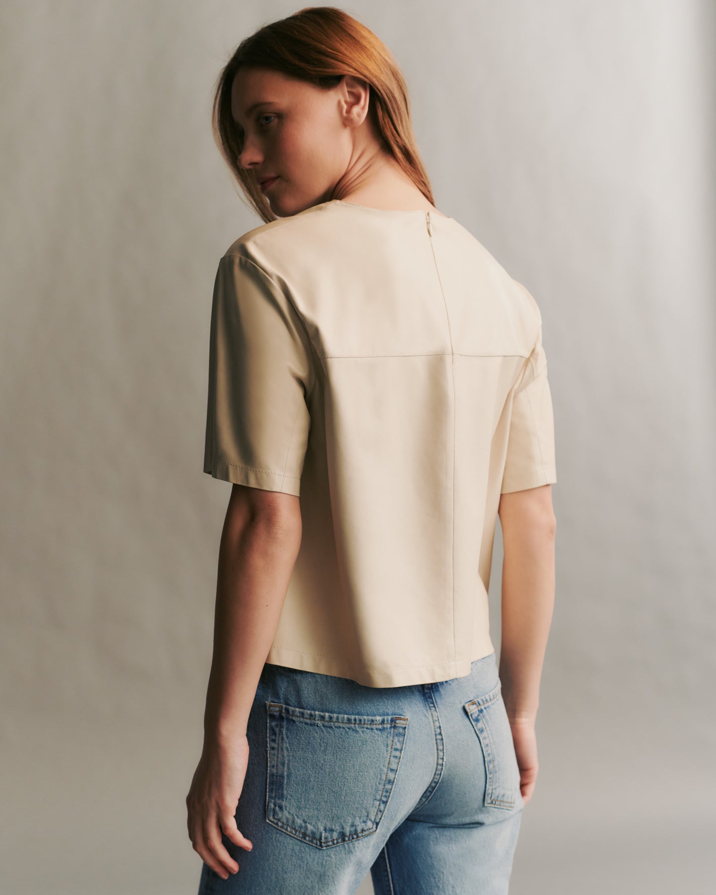 TWP Creama Cate top in paper suede view 3
