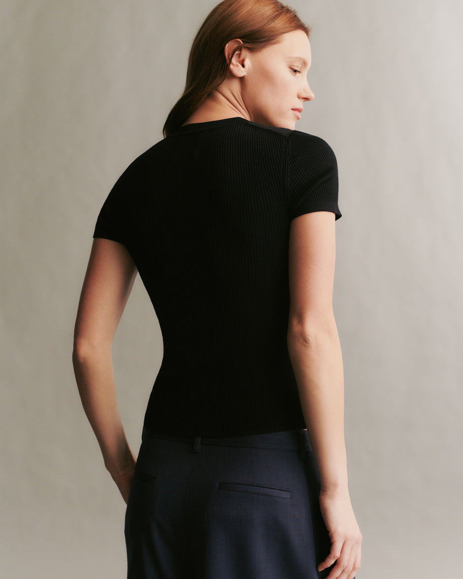 TWP Black Tease top in merino wool view 4