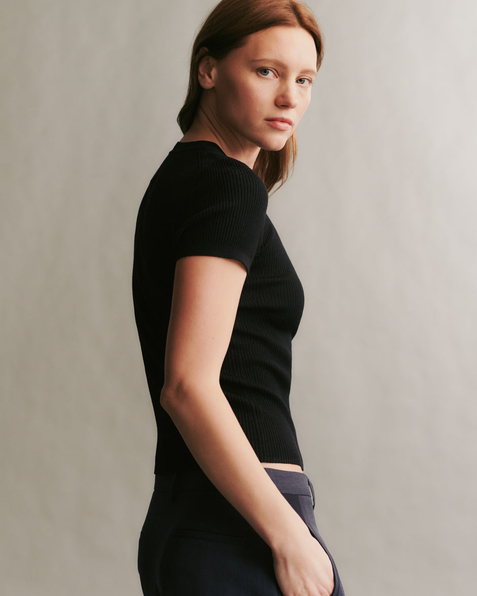 TWP Black Tease top in merino wool view 5