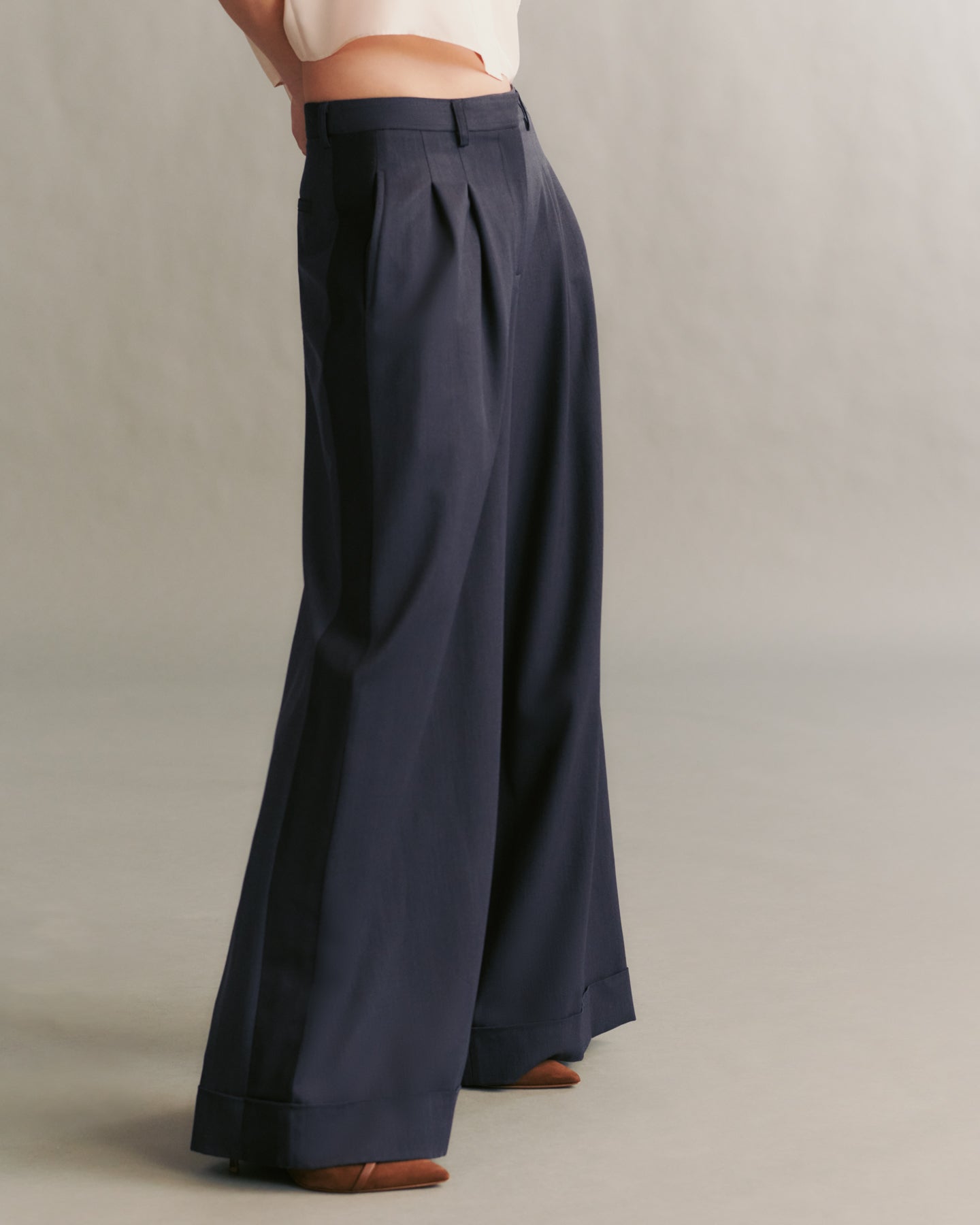 TWP Indigo Averyl Pant with Tux in Wool Twill view 2