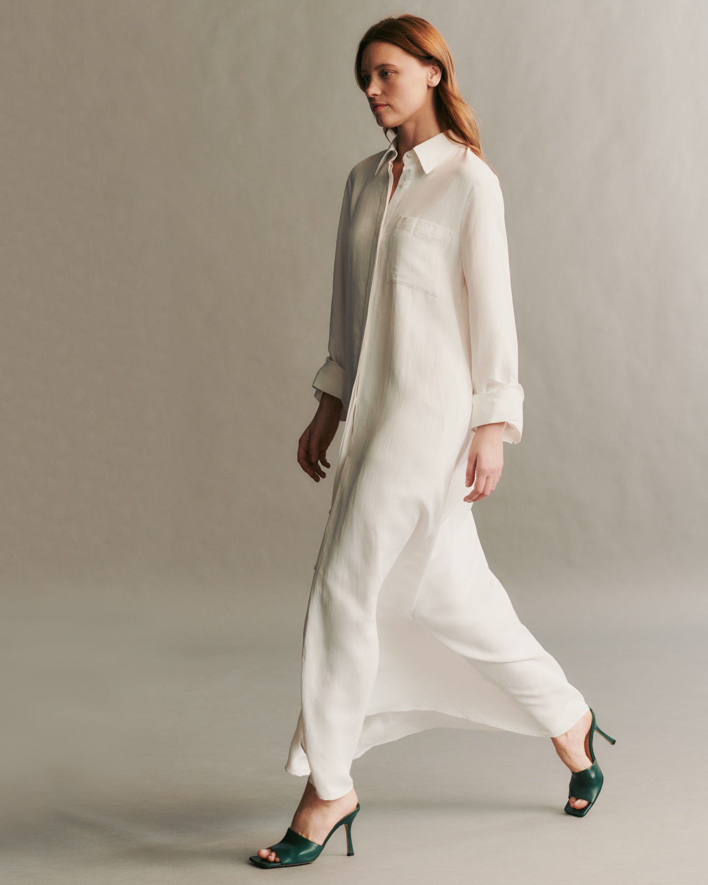 TWP White Jennys Gown in coated viscose linen view 3