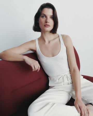 TWP Ivory Knit Tank in Cotton Silk view 3