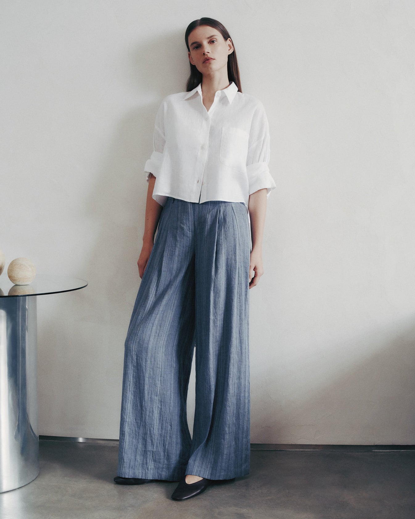 TWP Blue multi Didi Pant in Linen Gabardine view 5