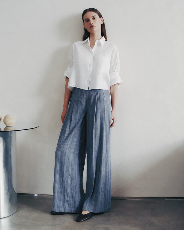 TWP Blue multi Didi Pant in Linen Gabardine view 5