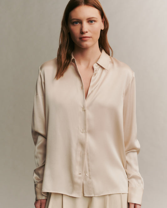 TWP French oak Slim Shirt in Washed Silk Charmeuse view 3