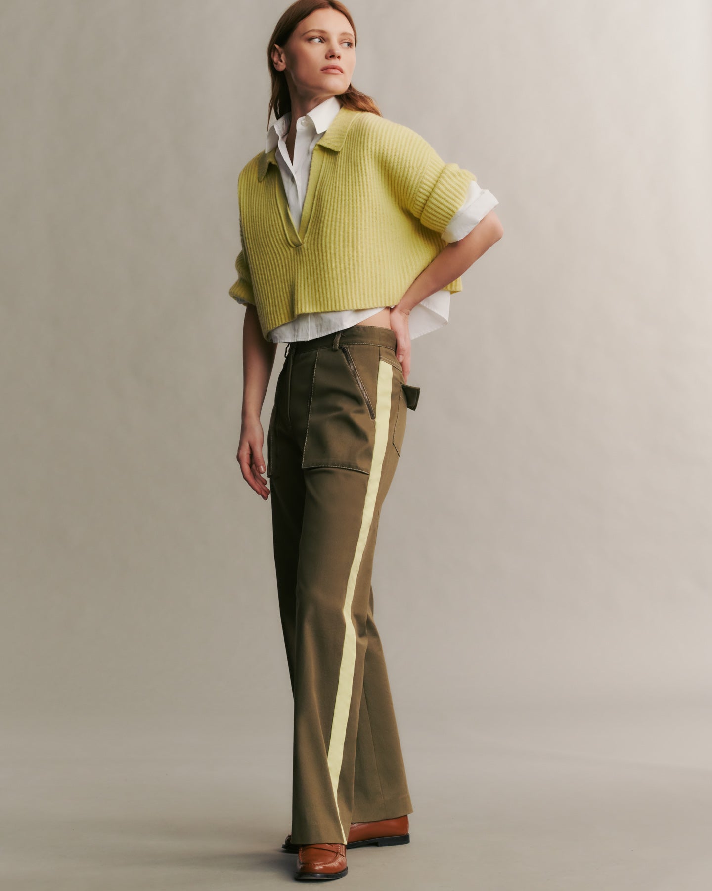 TWP Dark olive Isa Pant in stretch Cotton Twill view 1