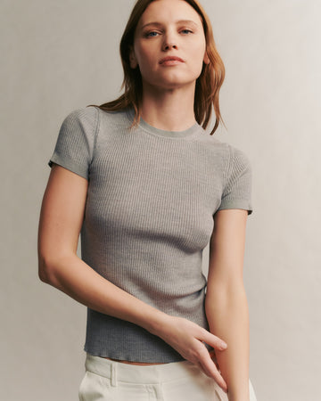 TWP Light heather grey Tease top in merino wool view 14