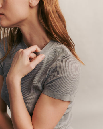 TWP Light heather grey Tease top in merino wool view 18